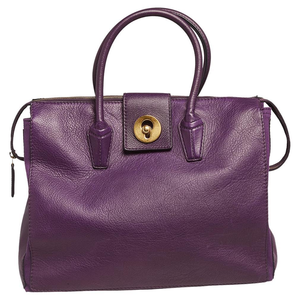 Yves Saint Laurent Purple Leather and Canvas Cabas Muse Two Tote For Sale