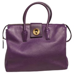 Vintage Yves Saint Laurent Purple Leather and Canvas Cabas Muse Two Tote