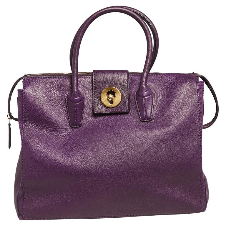 Yves Saint Laurent Purple Leather and Canvas Cabas Muse Two Tote For