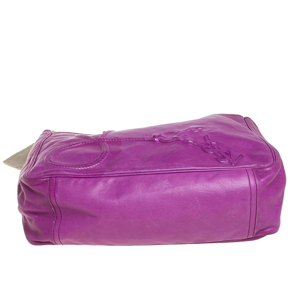 purple leather tote bag