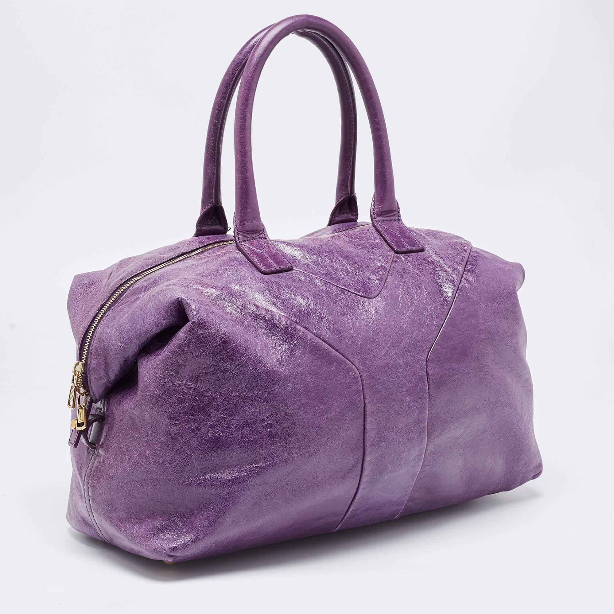 Yves Saint Laurent Purple Leather Easy Y Satchel In Good Condition In Dubai, Al Qouz 2