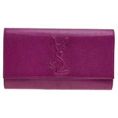 Used Yves Saint Laurent Purple Leather Large Sac De Jour Clutch