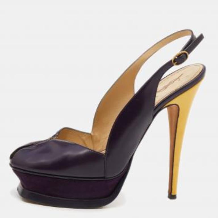 Yves Saint Laurent Sandali con piattaforma Peep Toe in pelle viola Taglia 38 in vendita 5