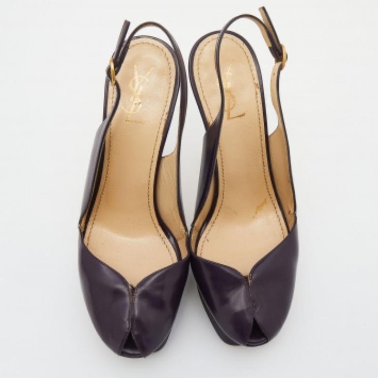 Nero Yves Saint Laurent Sandali con piattaforma Peep Toe in pelle viola Taglia 38 in vendita