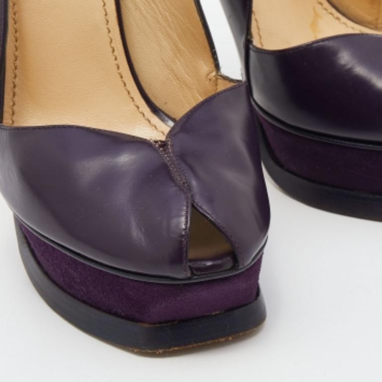 Donna Yves Saint Laurent Sandali con piattaforma Peep Toe in pelle viola Taglia 38 in vendita