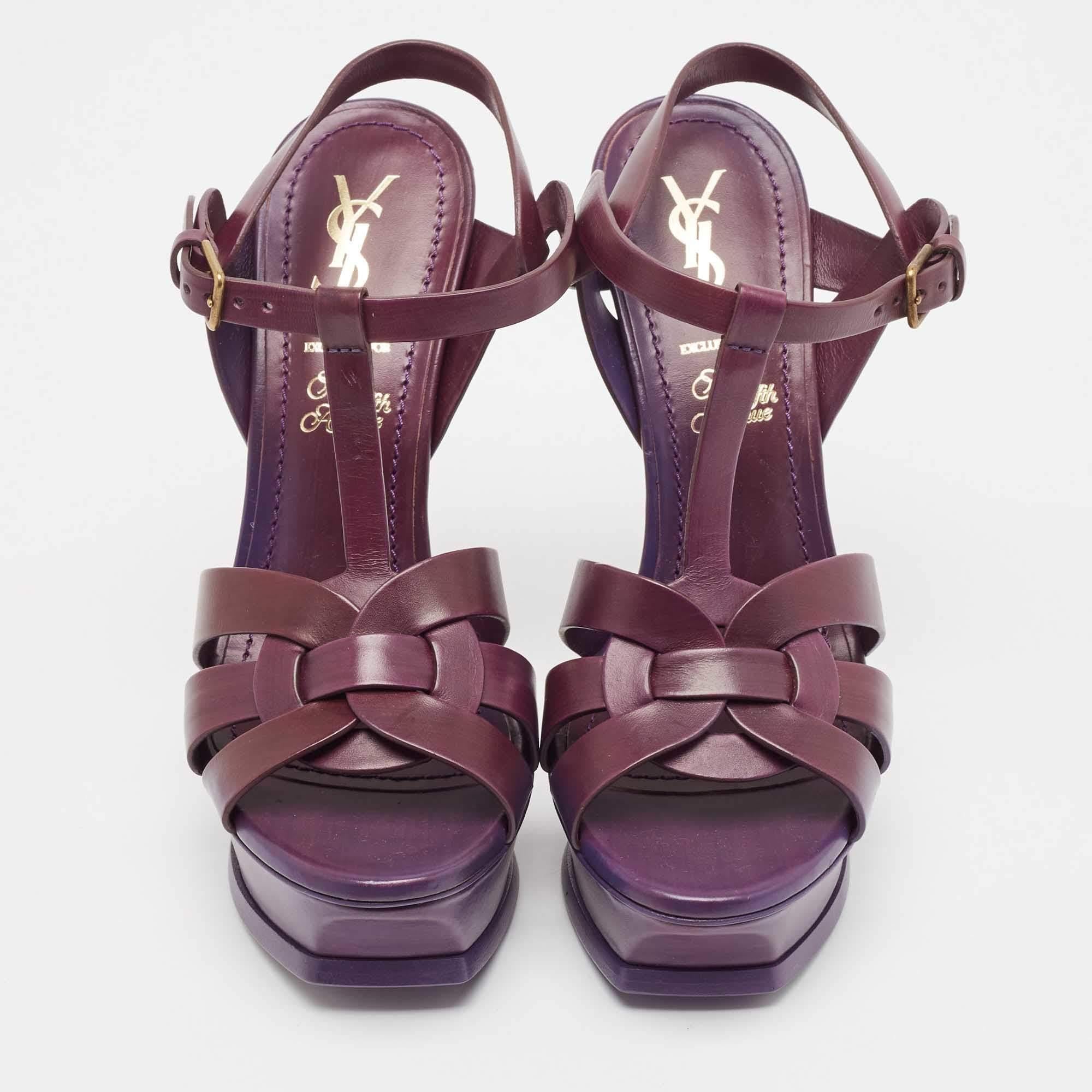 Gray Yves Saint Laurent Purple Leather Tribute Sandals Size 37