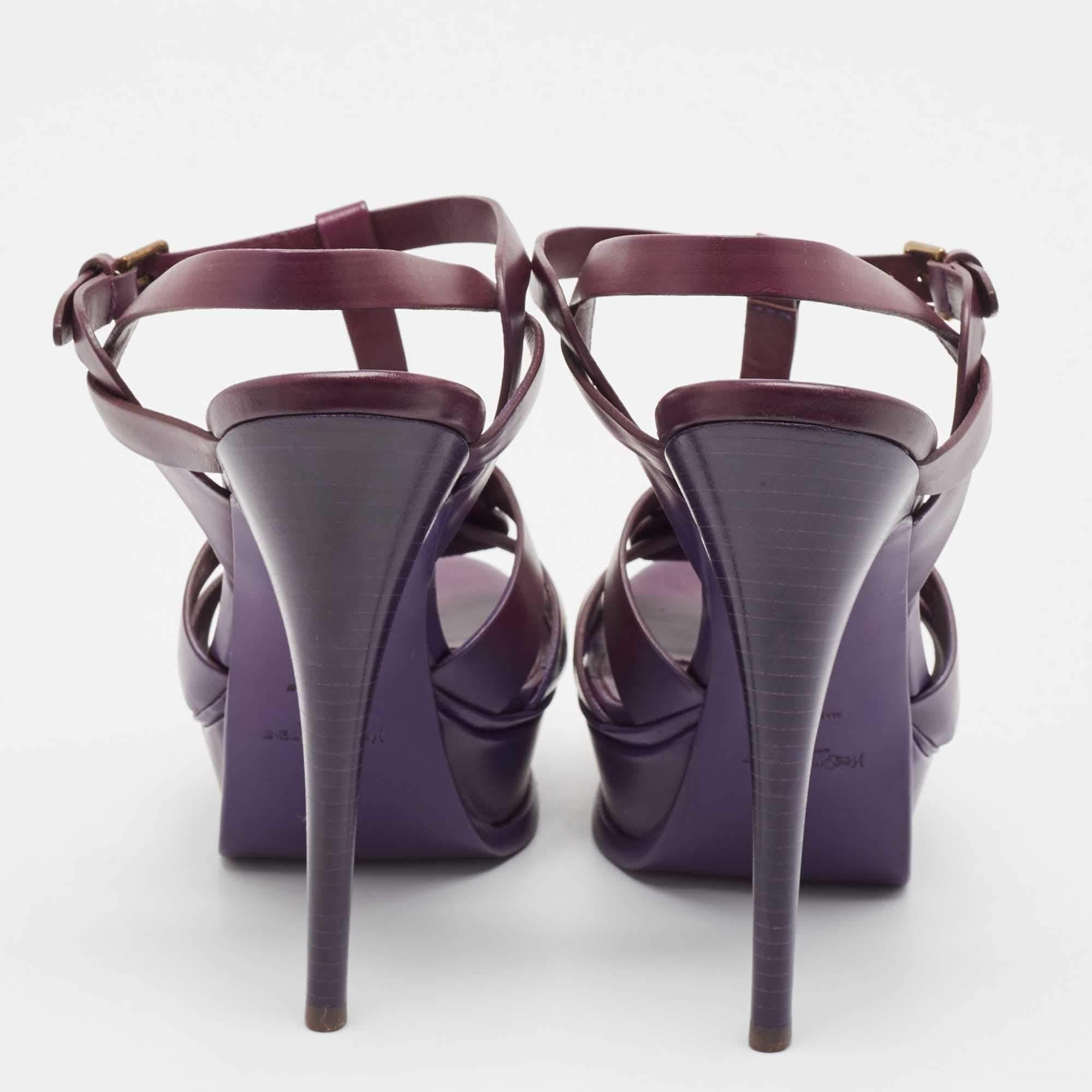 Women's Yves Saint Laurent Purple Leather Tribute Sandals Size 37