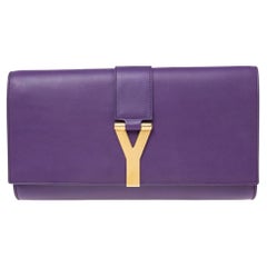 Yves Saint Laurent Purple Leather Y-Ligne Clutch