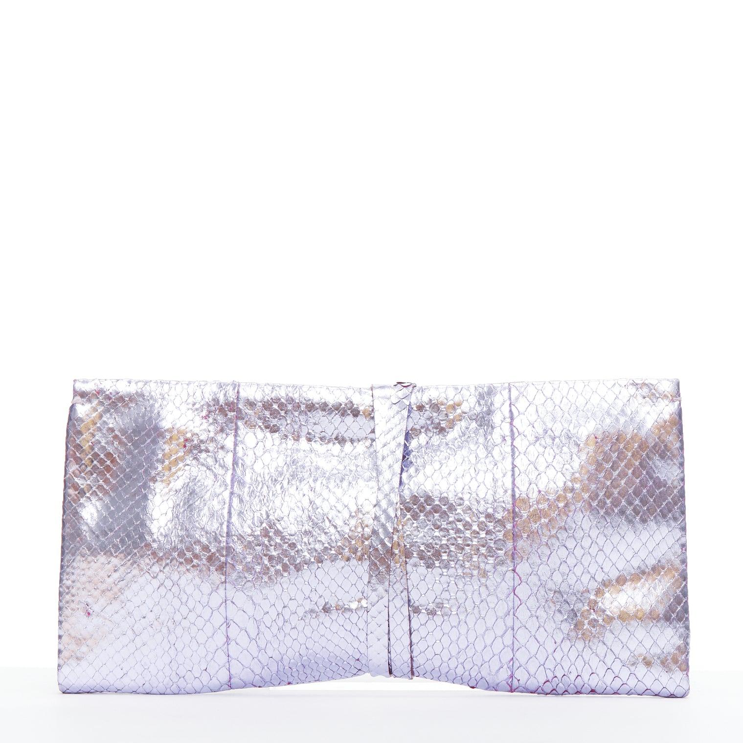 Women's YVES SAINT LAURENT purple metallic scaled leather wraparound clutch bag For Sale