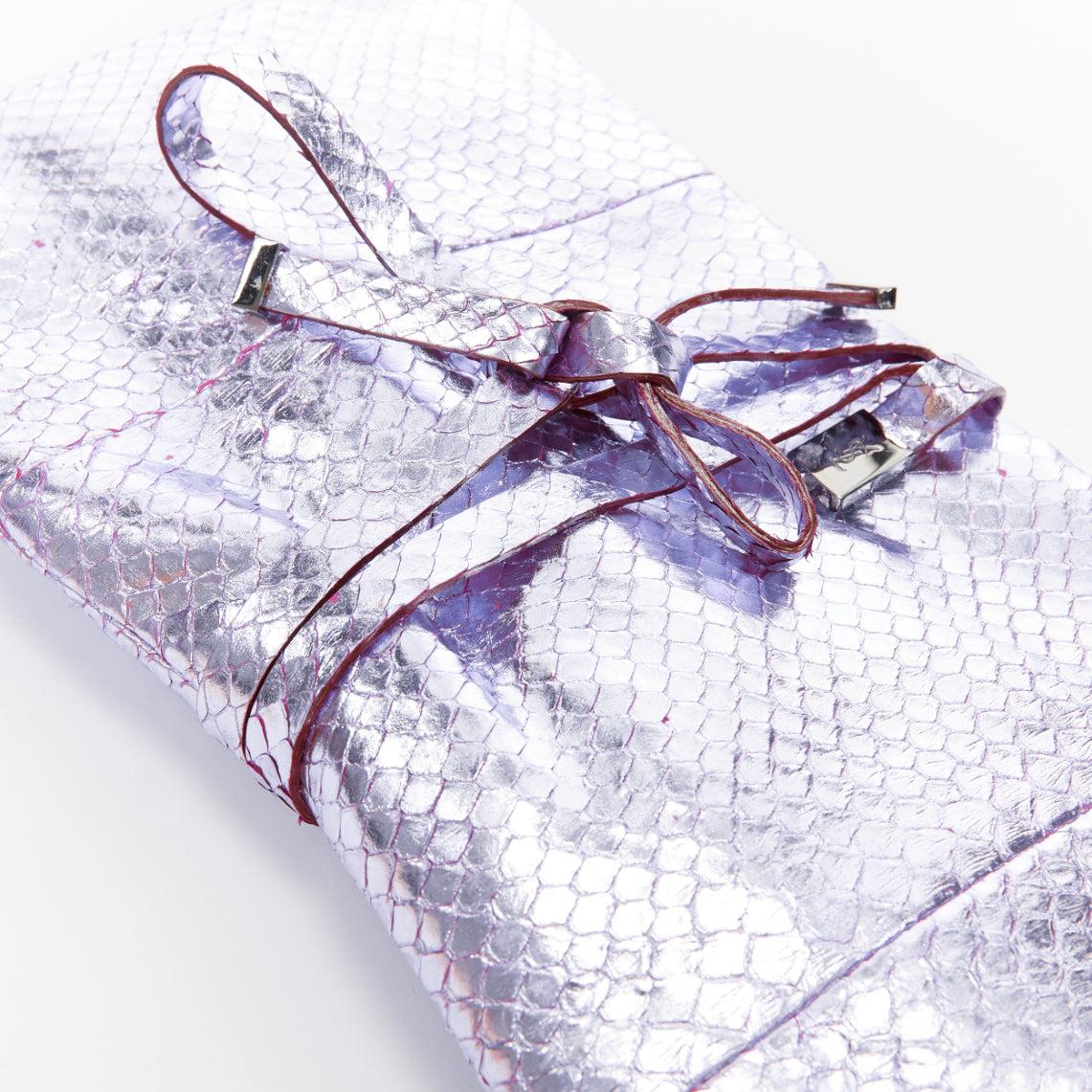 YVES SAINT LAURENT purple metallic scaled leather wraparound clutch bag For Sale 3