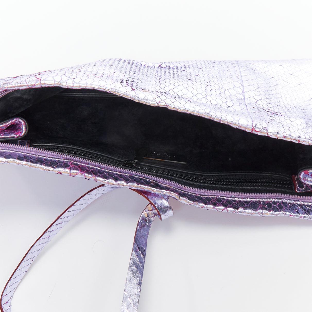 YVES SAINT LAURENT purple metallic scaled leather wraparound clutch bag For Sale 4