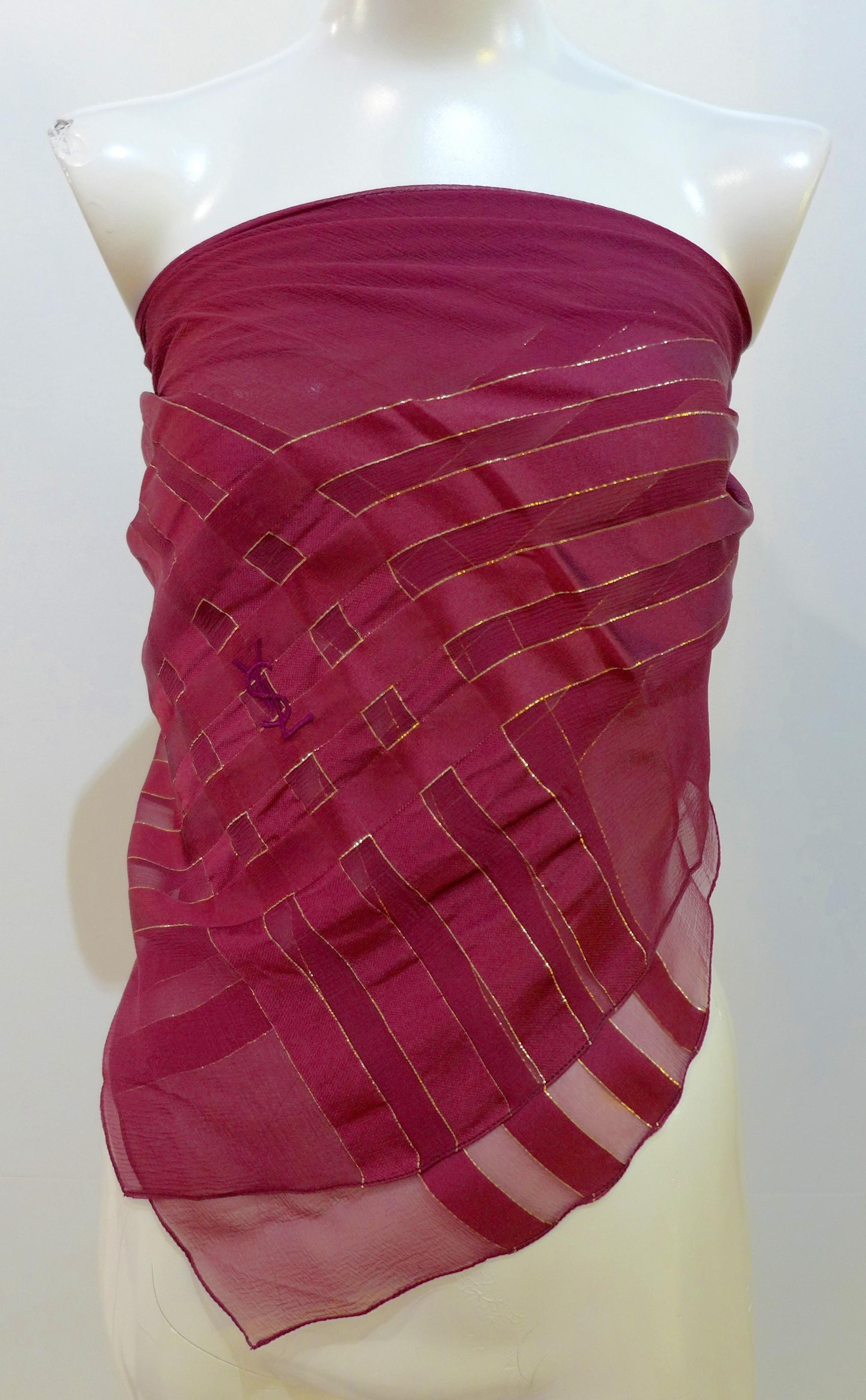 Yves Saint Laurent Purple Metallic Stripe Scarf In Good Condition For Sale In Los Angeles, CA