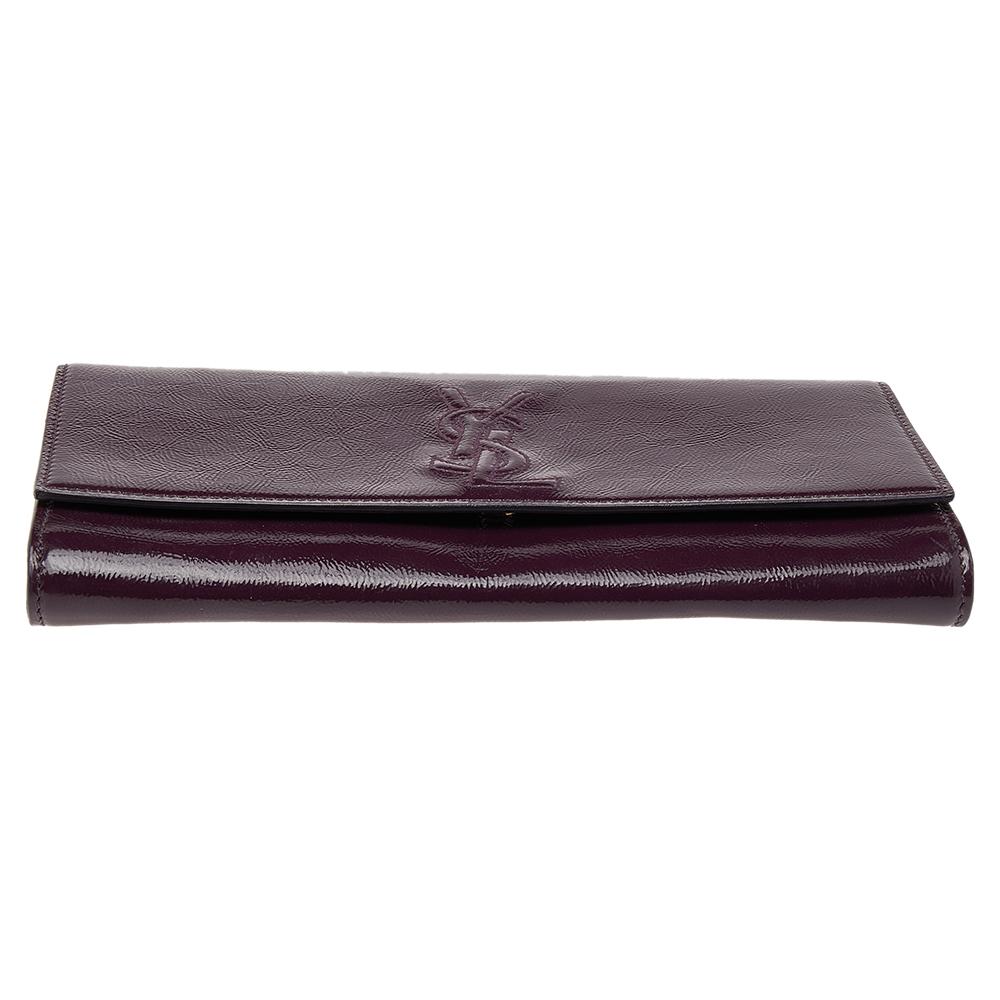 Black Yves Saint Laurent Purple Patent Leather Belle De Jour Clutch