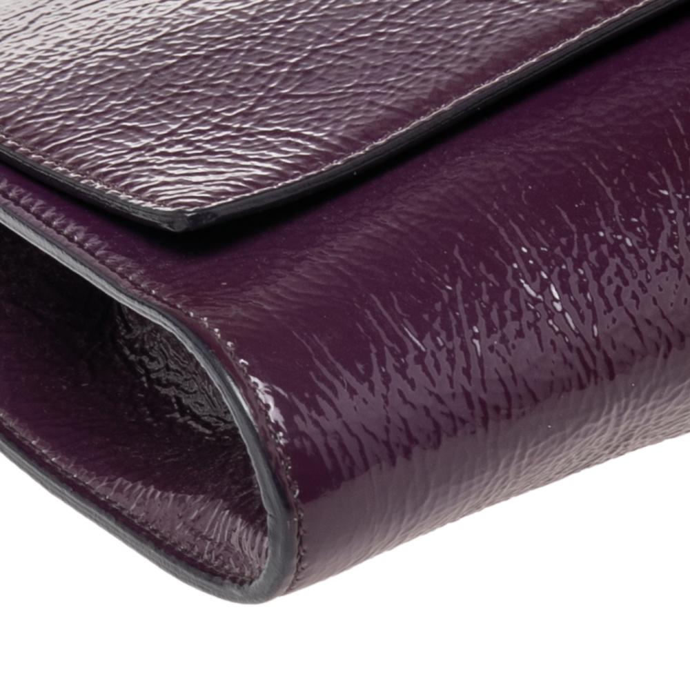 Black Yves Saint Laurent Purple Patent Leather Belle De Jour Flap Clutch