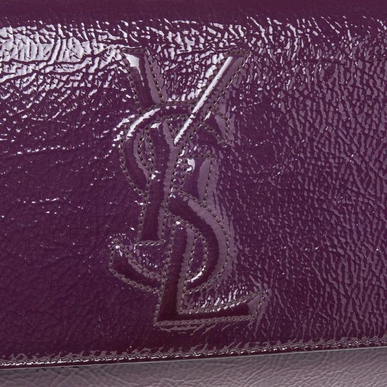 Auth Yves Saint Laurent Clutch Second Bag Purple Logo Gold YSL Leather Used