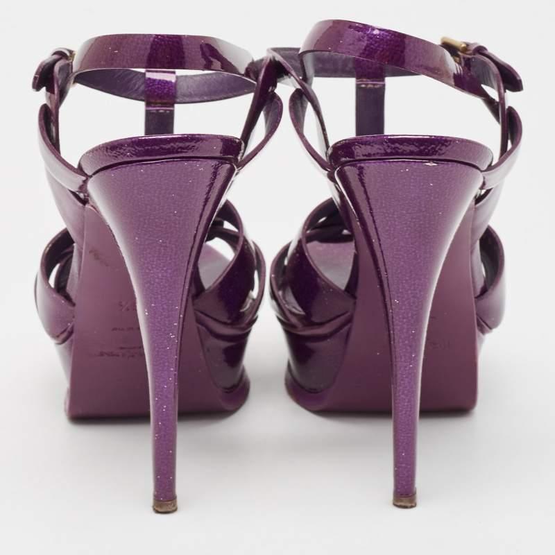 Women's Yves Saint Laurent Purple Patent Leather Tribute Sandals Size 38.5