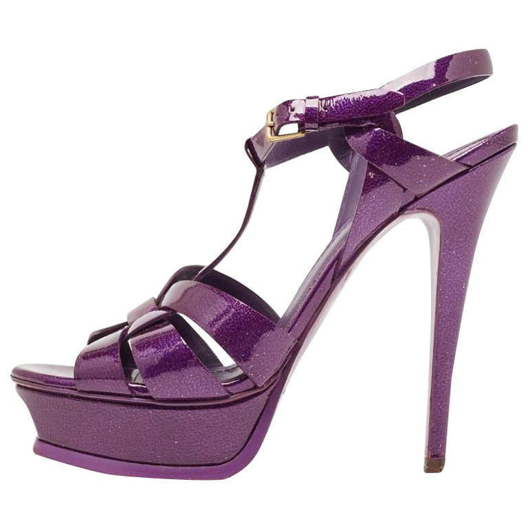 Yves Saint Laurent Purple Patent Leather Tribute Sandals Size 38.5