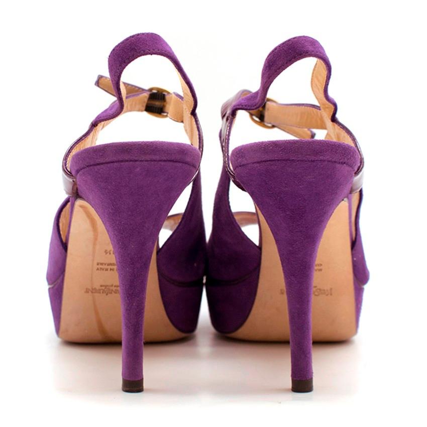 Brown Yves Saint Laurent Purple Peep-toe Suede & Patent Sandals EU 38.5  For Sale