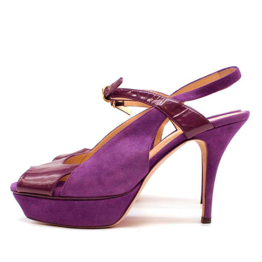 Yves Saint Laurent Purple Peep-toe Suede & Patent Sandals EU 38.5  In Good Condition For Sale In London, GB