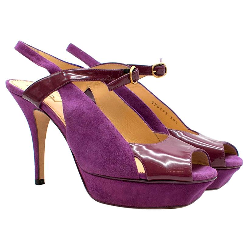 Yves Saint Laurent Purple Peep-toe Suede & Patent Sandals EU 38.5  For Sale