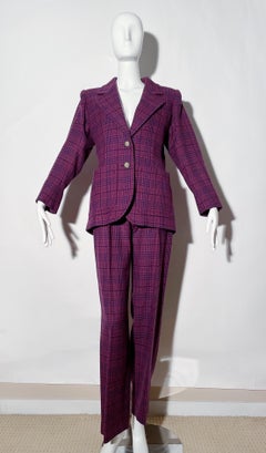 Yves Saint Laurent Purple Plaid Pant Suit