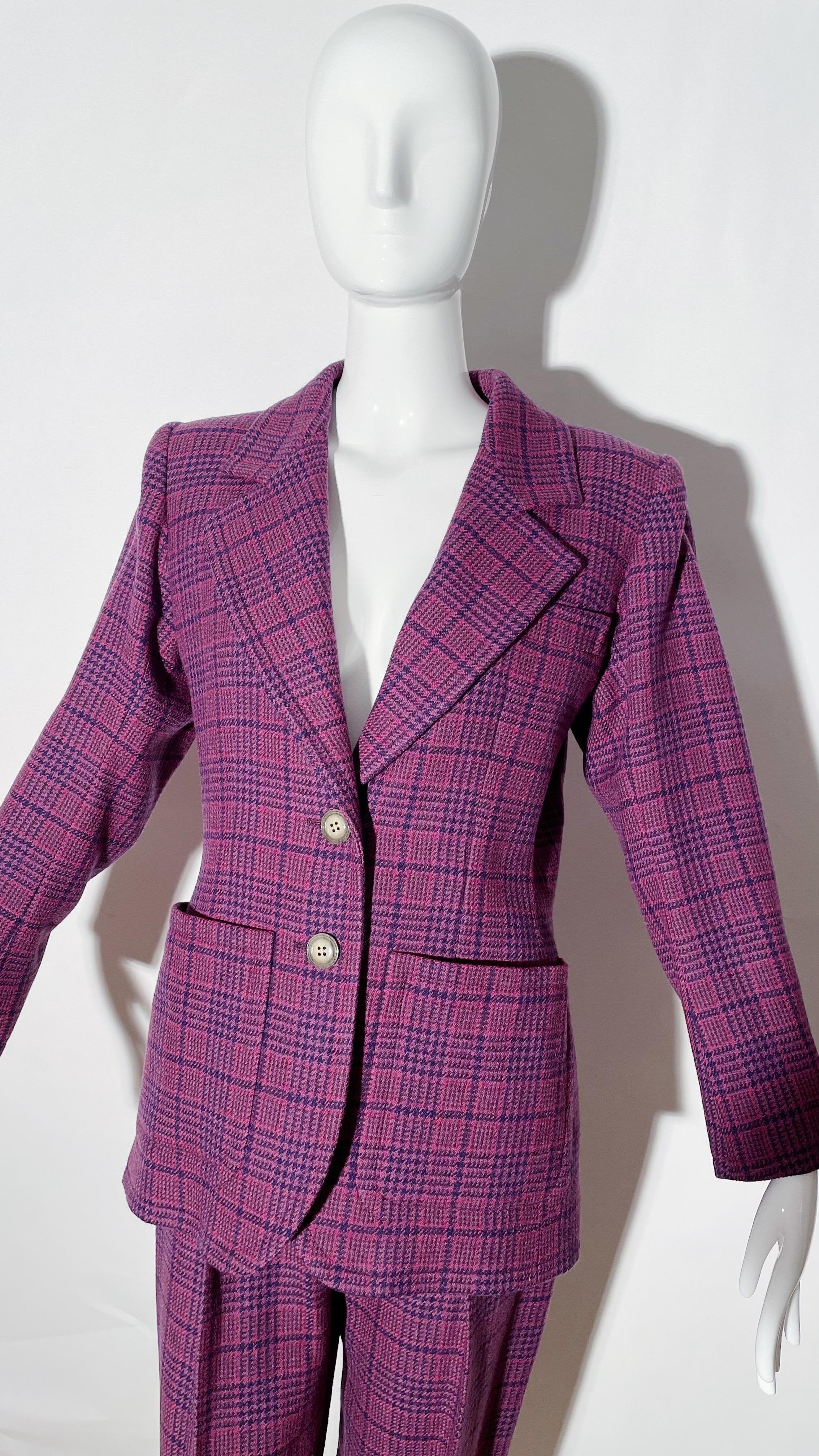 Yves Saint Laurent Purple Plaid Pant Suit  For Sale 1