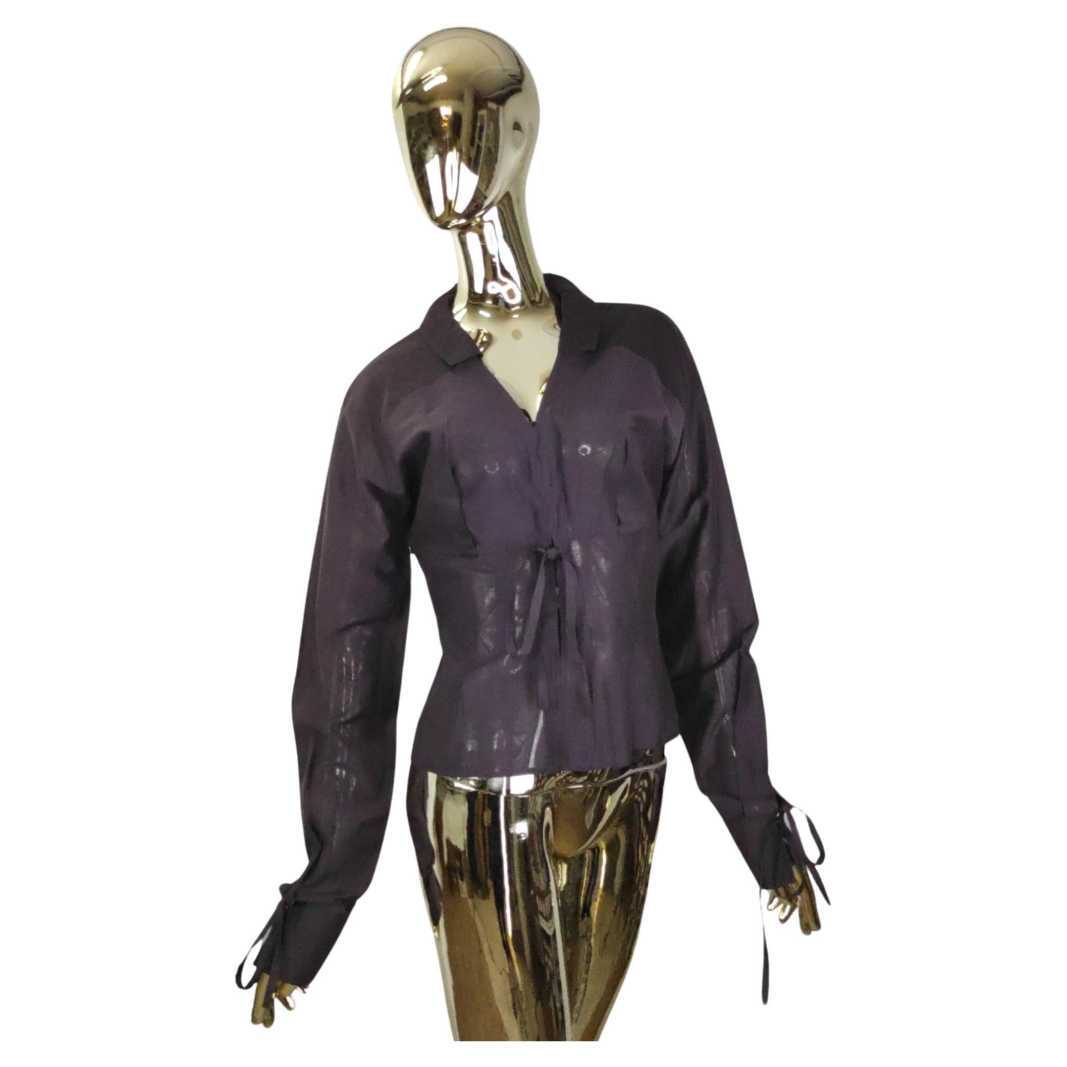 Yves Saint Laurent purple ribbons blouse For Sale