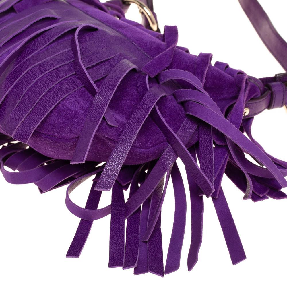 Yves Saint Laurent Purple Suede and Leather Fringe Hobo 6