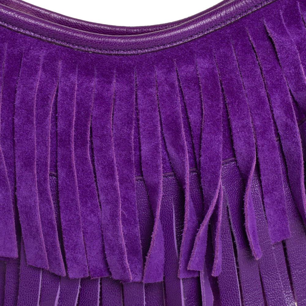 Yves Saint Laurent Purple Suede and Leather Fringe Hobo 2