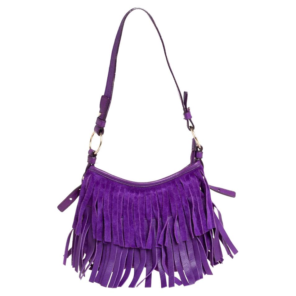 Yves Saint Laurent Purple Suede and Leather Fringe Hobo