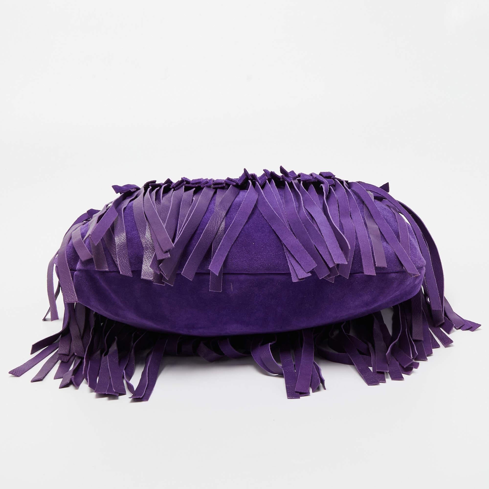 Women's Yves Saint Laurent Purple Suede and Leather La Boheme Fringe Hobo