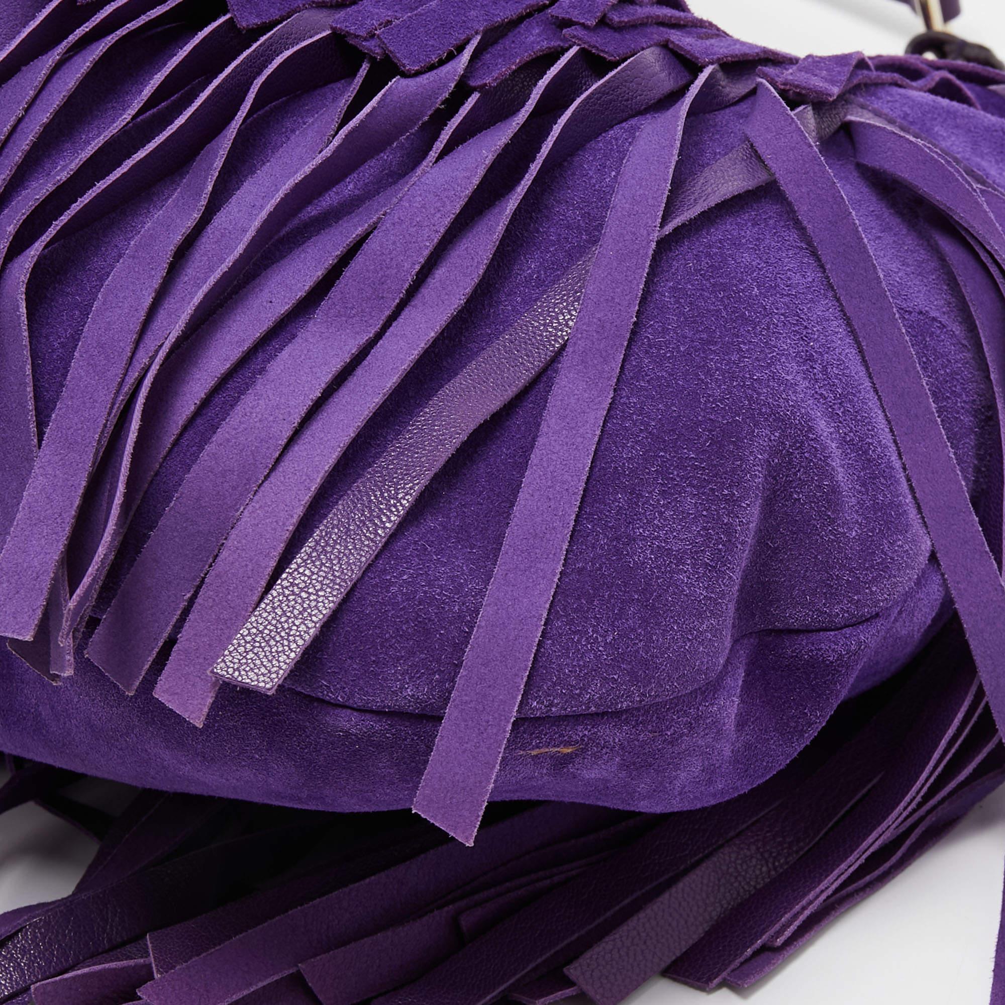 Yves Saint Laurent Purple Suede and Leather La Boheme Fringe Hobo For Sale 2