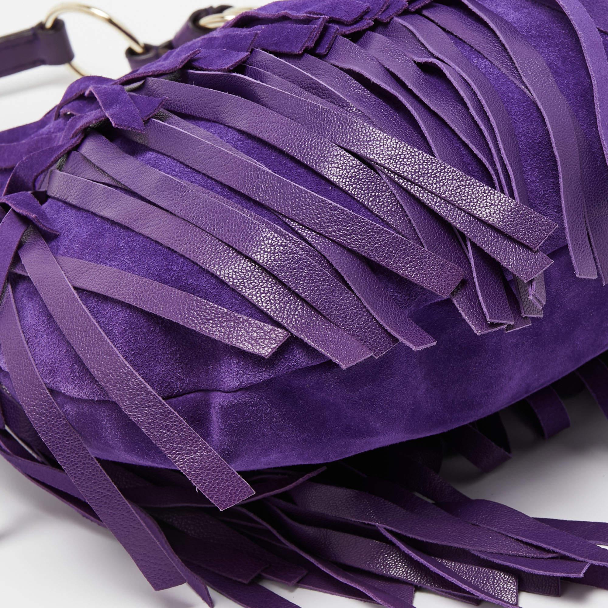 Yves Saint Laurent Purple Suede and Leather La Boheme Fringe Hobo For Sale 4