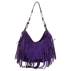 Yves Saint Laurent Hobo à franges La Boheme en daim et cuir violet