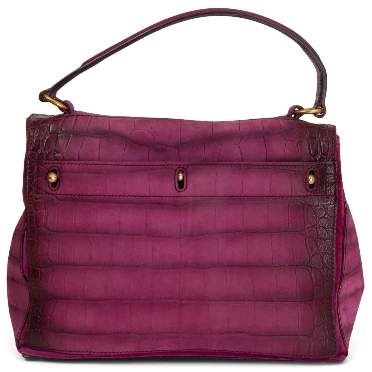 YVES SAINT LAURENT lila Wildleder MUSE TWO MEDIUM CROC Umhängetasche (Braun)