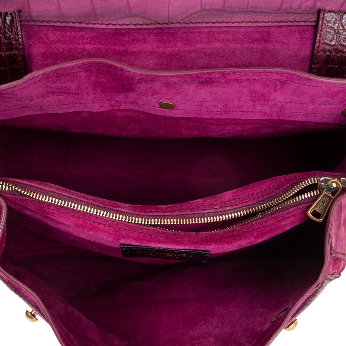 Brown YVES SAINT LAURENT purple suede MUSE TWO MEDIUM CROC Satchel Bag