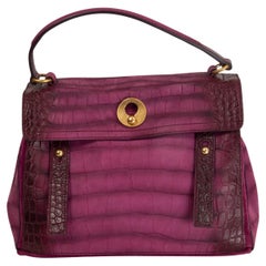 YVES SAINT LAURENT purple suede MUSE TWO MEDIUM CROC Satchel Bag