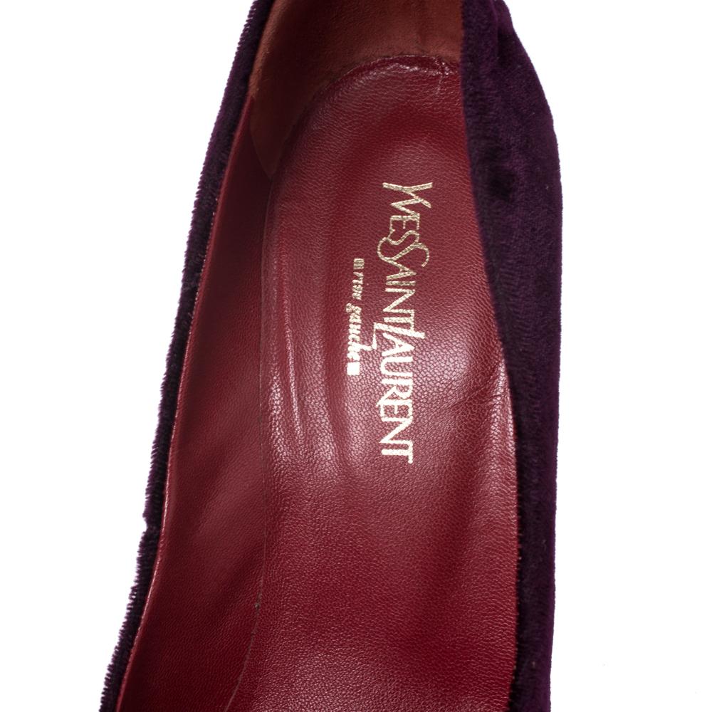 Women's Yves Saint Laurent Purple Velvet Peep toe Wedges Size 37.5