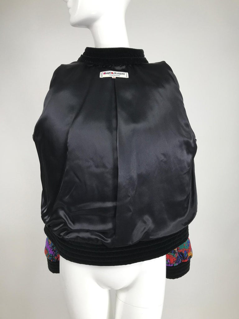 Yves Saint Laurent Quilted Modern Print Challis and Velvet Jacket 1980s For Sale 7