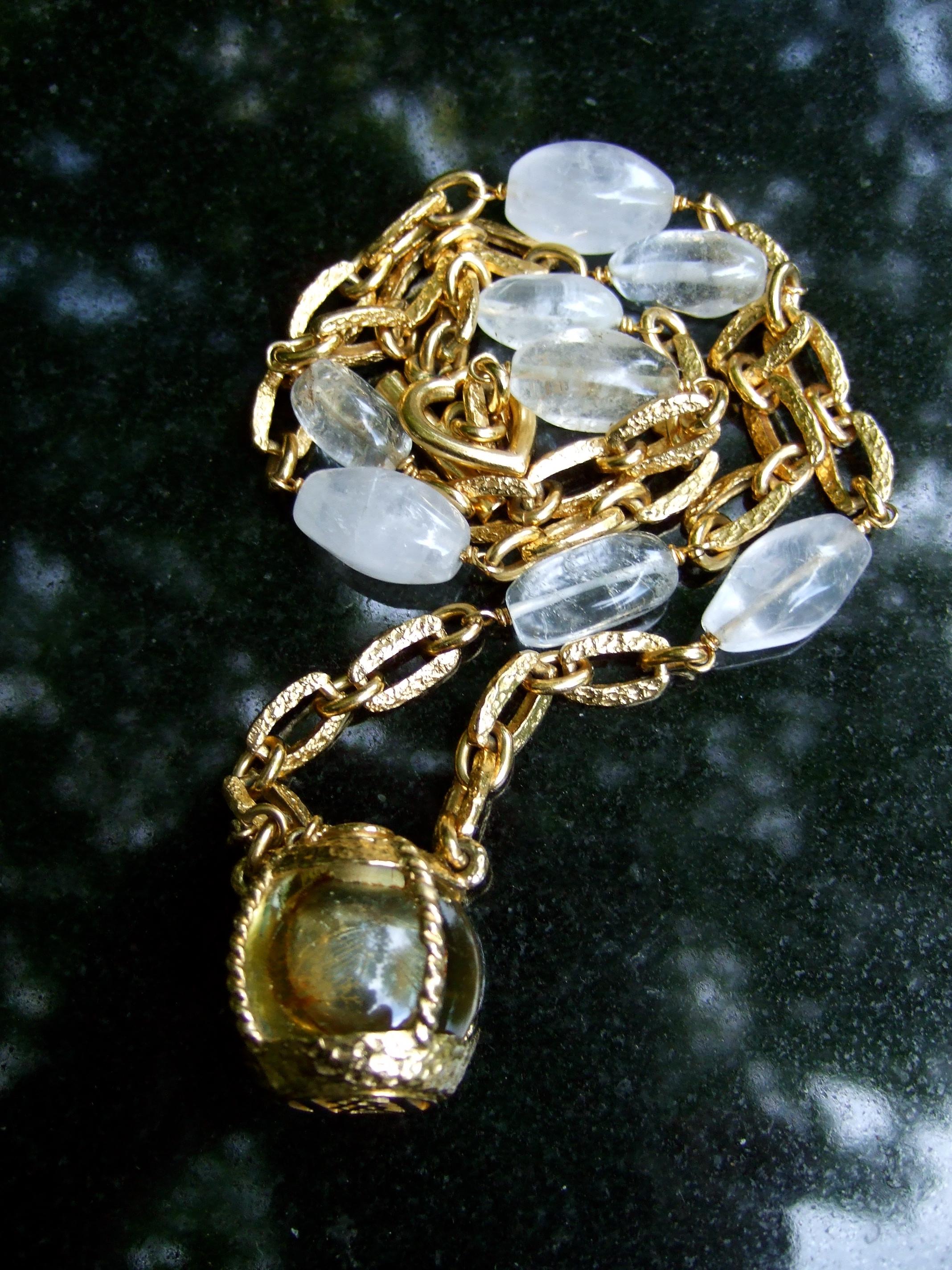 Yves Saint Laurent Rare Crystal Rock Gilt Metal Necklace by Goossens c 1983  For Sale 6