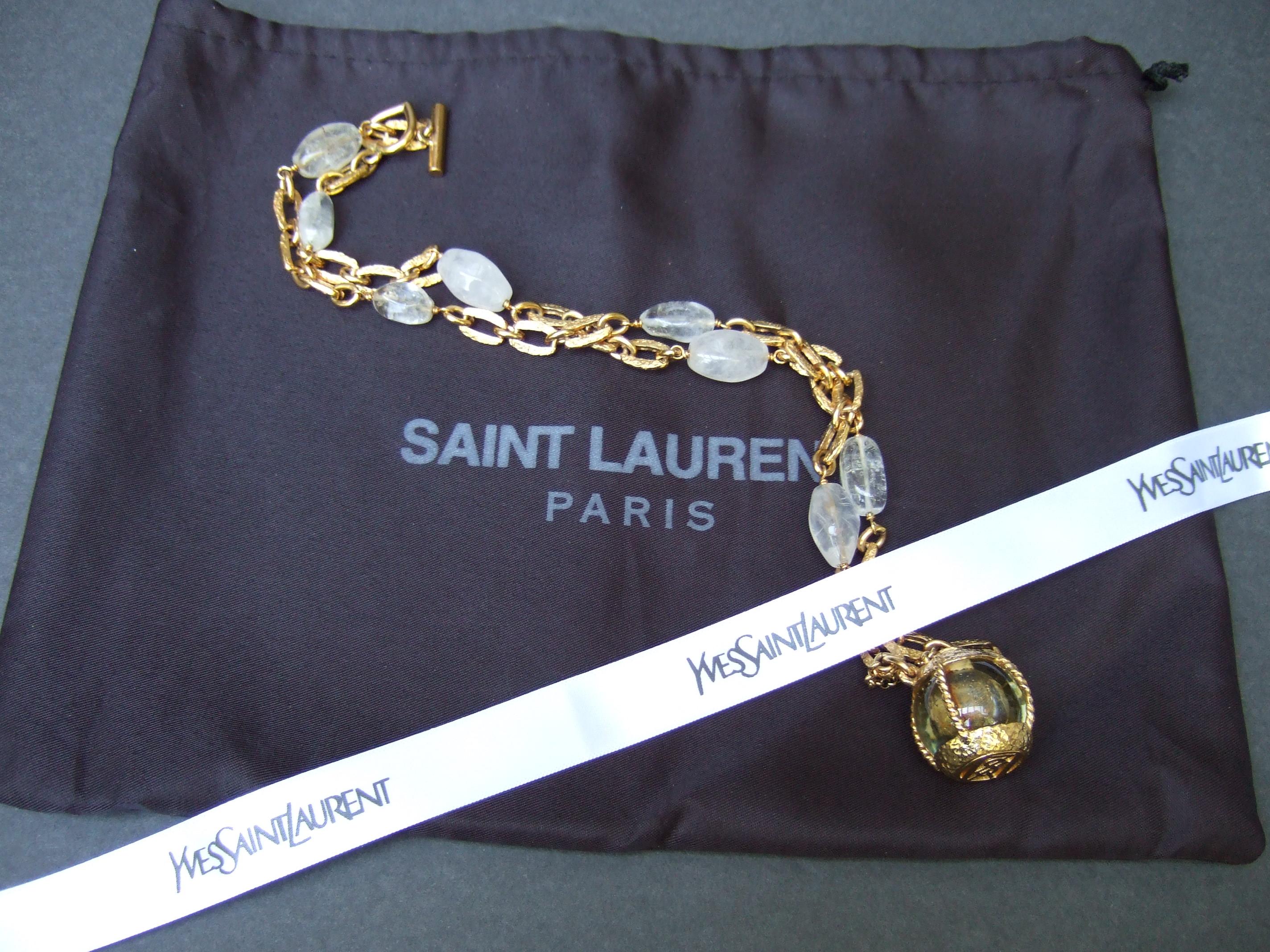 Yves Saint Laurent Rare Crystal Rock Gilt Metal Necklace by Goossens c 1983  For Sale 7