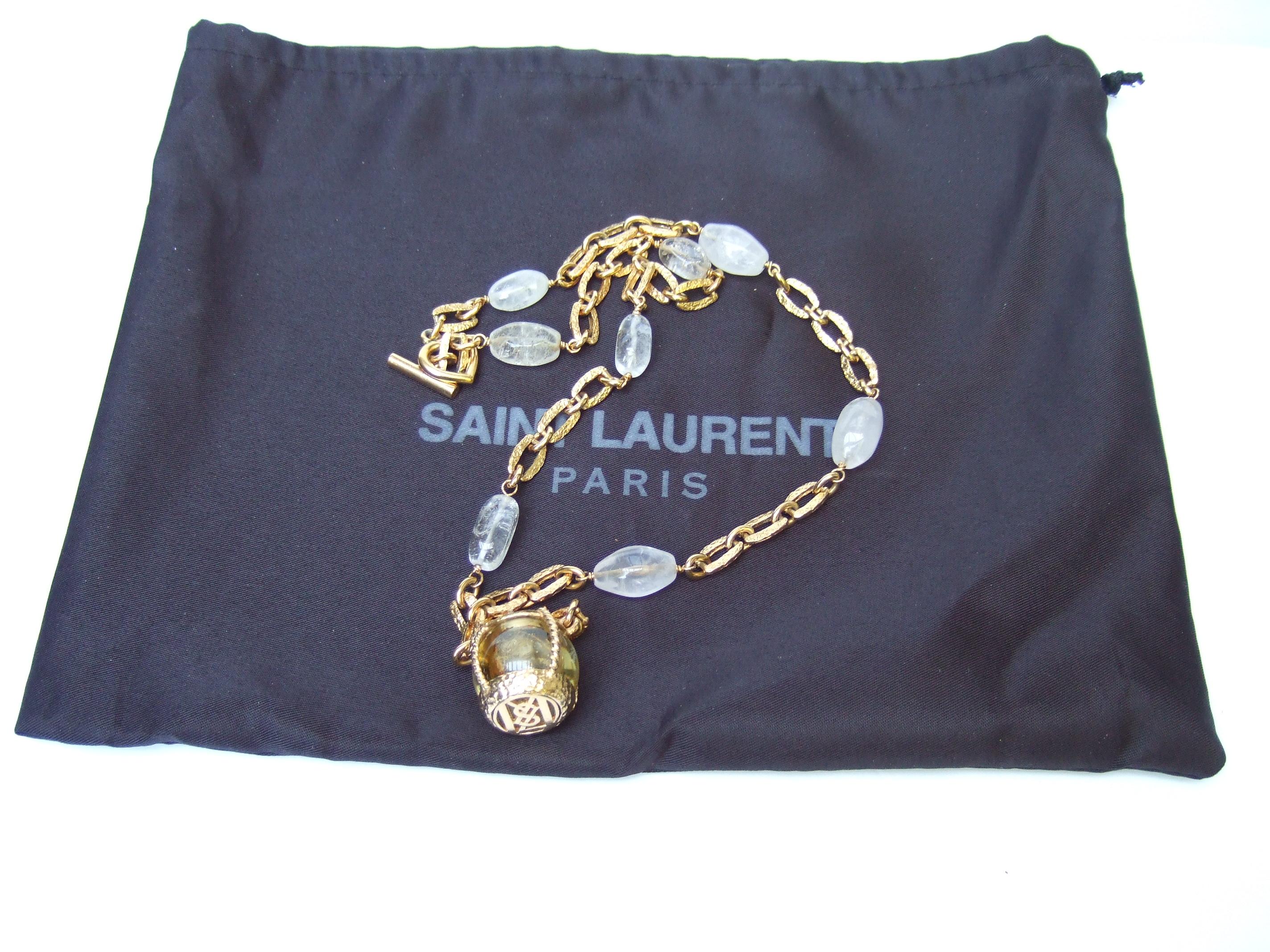 Yves Saint Laurent Rare Crystal Rock Gilt Metal Necklace by Goossens c 1983  For Sale 8