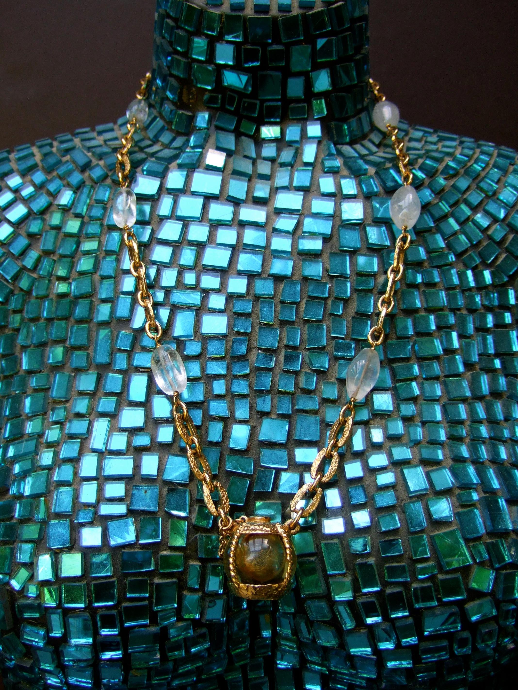 Yves Saint Laurent Rare Crystal Rock Gilt Metal Necklace by Goossens c 1983  For Sale 10