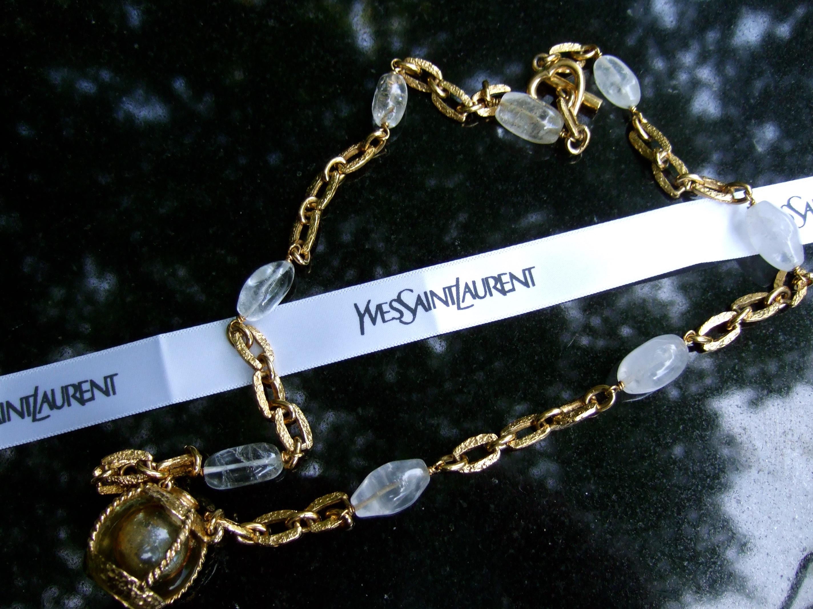 Yves Saint Laurent Rare Crystal Rock Gilt Metal Necklace by Goossens c 1983  For Sale 11