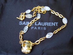 Yves Saint Laurent Rare Crystal Rock Gilt Metal Necklace by Goossens c 1983