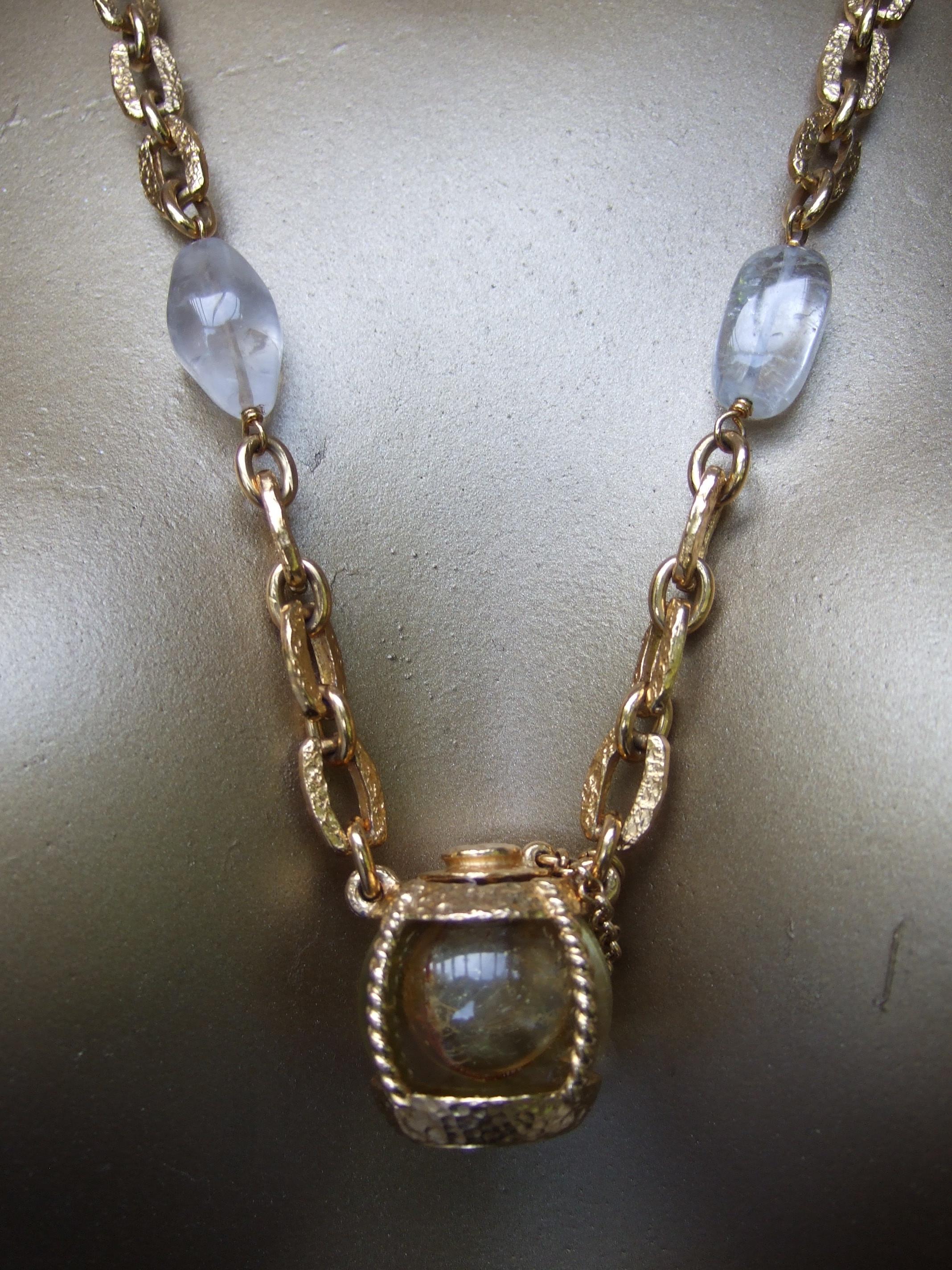 Yves Saint Laurent Rare Crystal Rock Gilt Metal Necklace by Goossens c 1983 For Sale 14