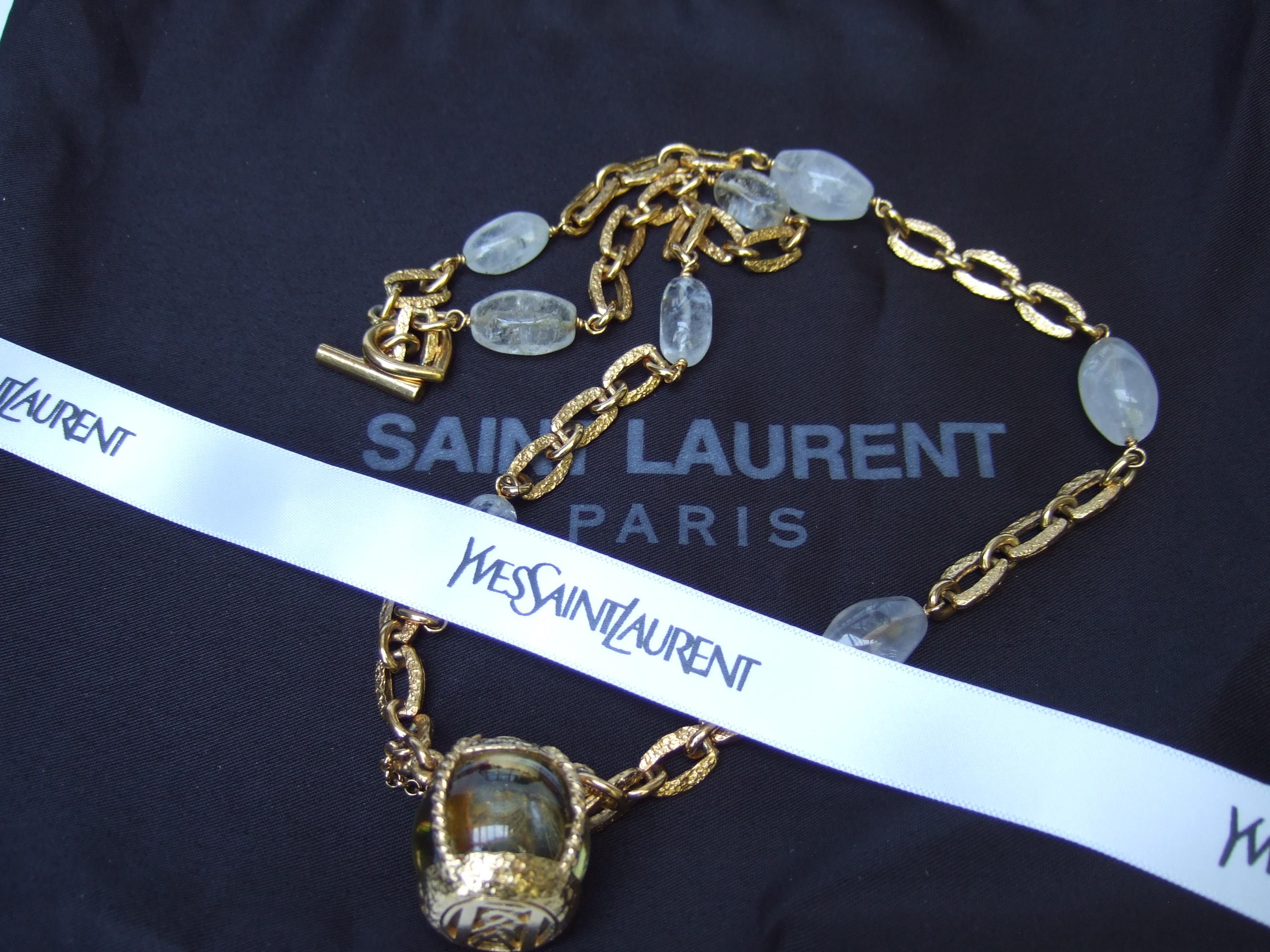 Modern Yves Saint Laurent Rare Crystal Rock Gilt Metal Necklace by Goossens c 1983  For Sale