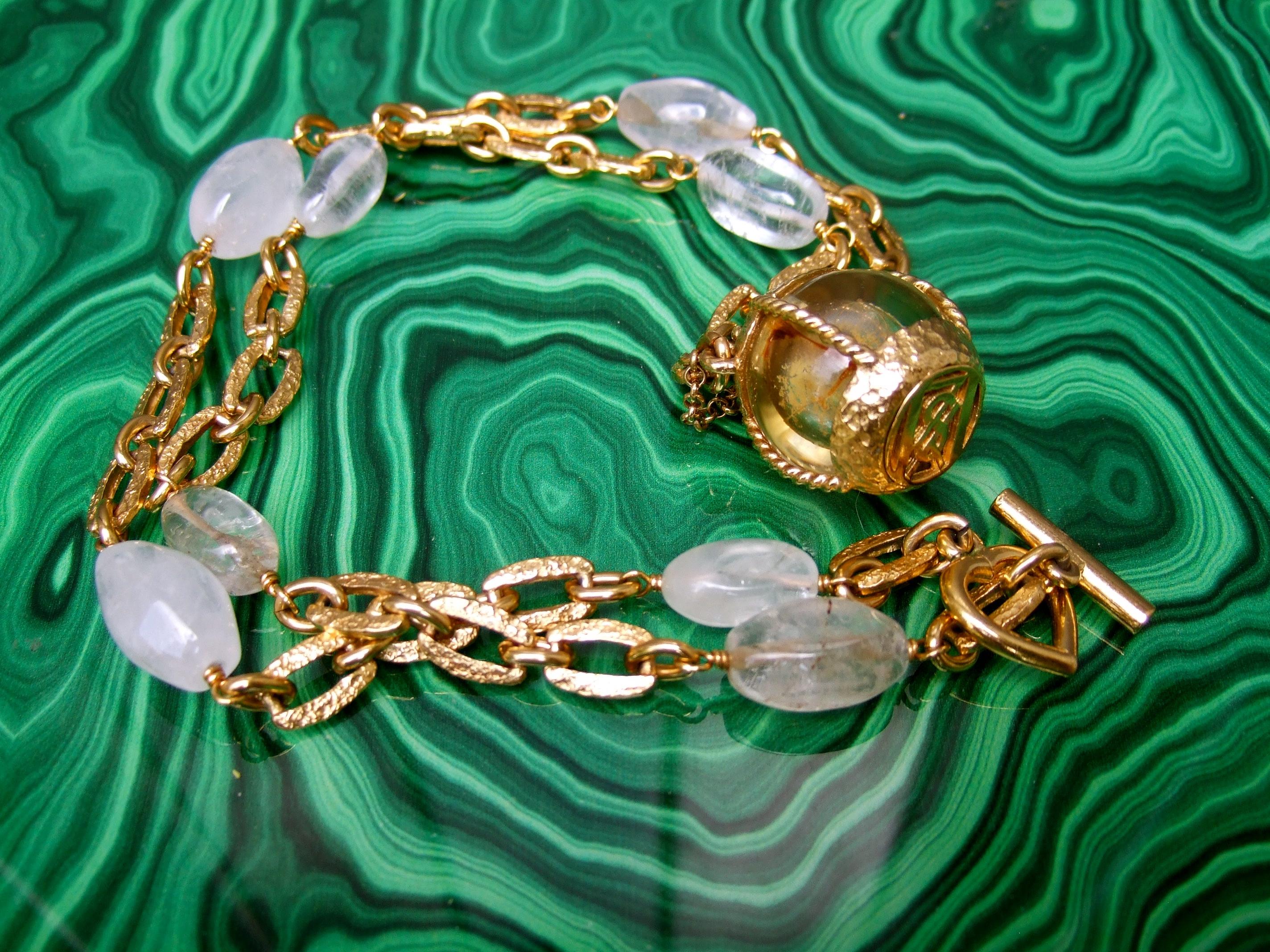 Yves Saint Laurent Rare Crystal Rock Gilt Metal Necklace by Goossens c 1983  For Sale 1