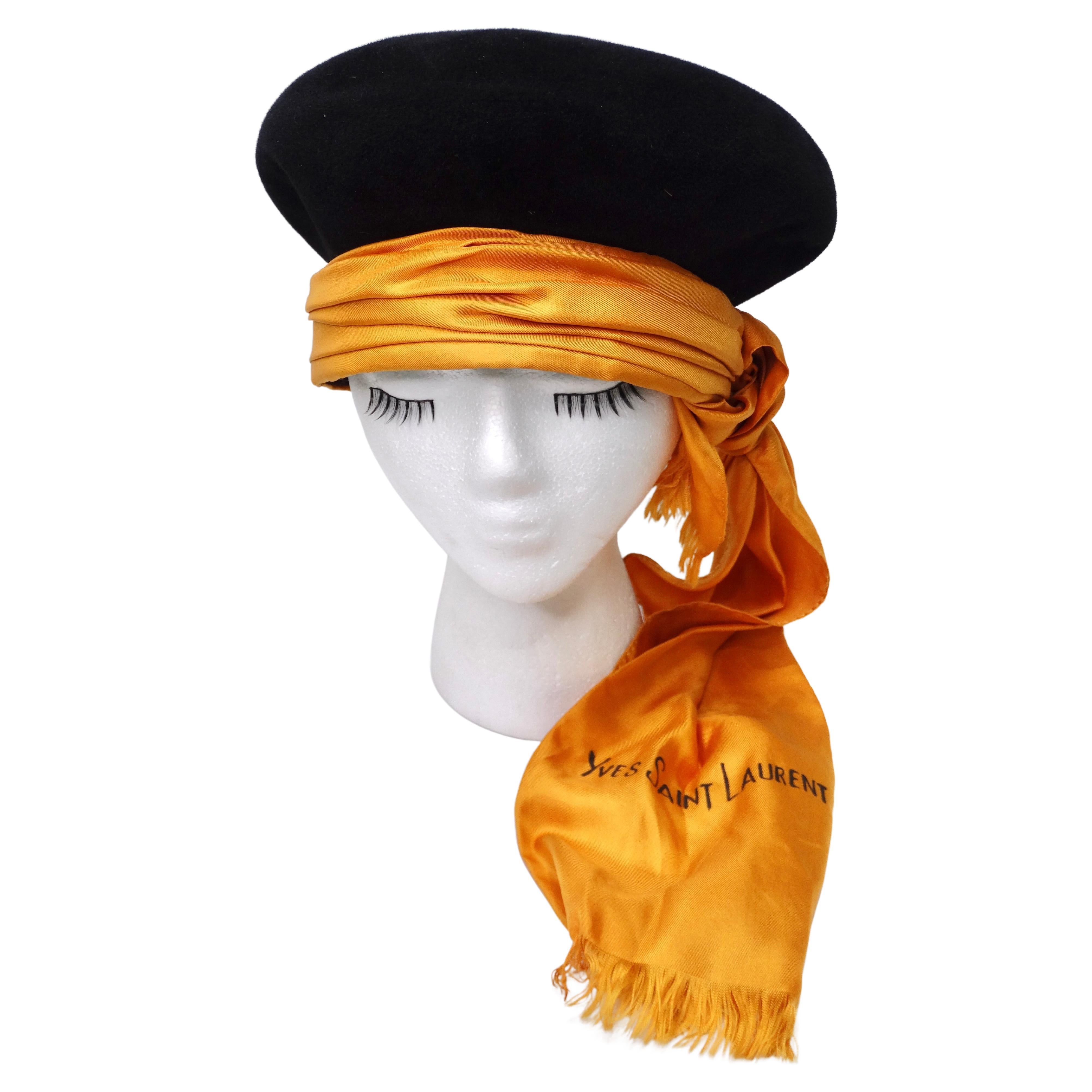 Yves Saint Laurent Rare Hat with Silk Scarf For Sale