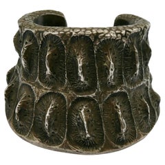 YVES SAINT LAURENT Rare Vintage Antiqued Silver Tone Croc Embossed Cuff Bracelet